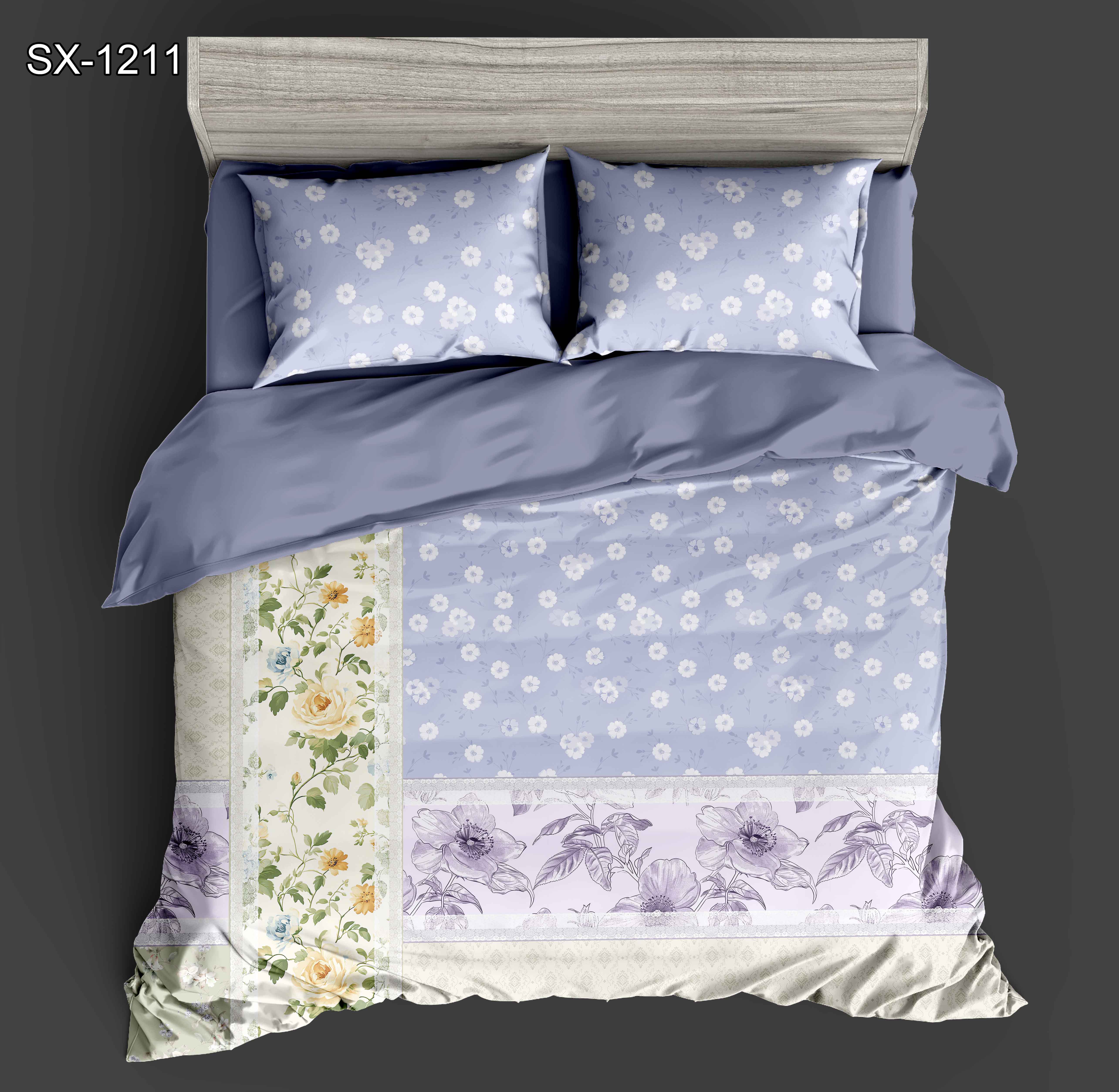 5D Digital Printed Bed Sheet Set with Patchwork Floral and Vintage Pattern Design
